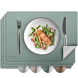 smøla Tischsets aus PU-Leder 4er Set I Platzset Abwaschbar I Platzdeckchen Set in Lederoptik I Untersetzer für Teller I Tischunterlage Esstisch I Tischdeko Frühling, Grün/Grau