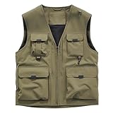 Vhersily Leichte wasserdichte Herrenweste mit V-Ausschnitt und mehreren Taschen für Wandern und Fotografie im Sommer mit mehreren Taschen Anglerjacke Jagd Outdoor bequem für Outdoor Aktivitäten