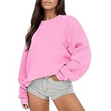 Damen-Sweatshirt in Übergröße, einfarbig, Rundhalsausschnitt, übergroßes Sweatshirt, lockere Bluse, Übergröße, T-Shirt, rose, M
