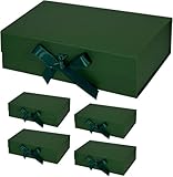 5 Stück grüne Geschenkbox mit Magneten, 26,7 x 19,1 x 7,9 cm, Geschenkbox mit Deckel und Bändern, Geschenkboxen für Valentinstag, Muttertag, Weihnachten, Geburtstag, Hochzeit, Abschlussfeier