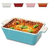 Praknu Auflaufform aus Keramik für 2 Personen - Für Lasagne, Tiramisu & Auflauf - Extra Hoher Rand - Eckig - Blau