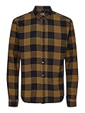 Kariertes Holzfäller Hemd Basic Langarm Flanellhemd Freizeit Karo Slim Fit Shirt Baumwolle ONSGUDMUND, Farben:Braun, Größe Hemd:L