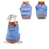 Hunde Pullover Turtleneck Strick Winter Hundemantel Fleece Kapuze Hund Katze Cozy Pyjama Hundebekleidung Klassisches Kabelstrick Warm Haustierbekleidung Blau (L)