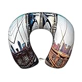 HTTUP Brooklyn Bridge Print Reise-Nackenkissen, Memory-Schaum, Kopf-Nackenstütze für Flugzeuge, Autos, Heimbüro
