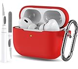 Schutzhülle für Airpods Pro 3, kompatibel mit Airpods Pro 3. Generation, weiche Silikon-Schutzhülle für Apple iPod Pro 3. Generation, mit Schlüsselanhänger-Reinigungsstift, Rot
