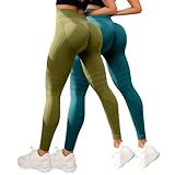 2 Stück Fitness Leggings Damen Gym，Anti Cellulite Kompressionsleggings High Waist Push Up Yoga Hose mit Bauchkontrolle Blickdicht Figurformende Booty Lifting Fitness Sporthose Stretch Bequem Lipödem