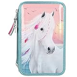 Federmäppchen Mädchen mit 3D Einhorn Muster Schüleretui Federtasche Federmappe für Schreibwaren Gefüllte 2 fach Federtasche Große Kapazität Mäppchen mit Reißverschluss Coole Sachen für Teenager