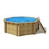 Paradies Pool® Holzpool Kalea Einzelbecken inkl. Pumpenhaus, Edelstahlleiter Tiefbecken, Blaue Folie mit 0,8mm Stärke, Achteck-Pool, 528 x 138 (Ø x H), Menge: 1 Stück