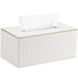 GORESE Kosmetiktücherbox mit Tray,Leder Taschentuchbox Papiertaschentuchhalter Tissue Box Tücherbox Taschentuchspender für Büro, Zuhause, Auto, Badezimmer(Weiß)