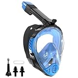 Jwintee Tauchmaske Schnorchelmaske Vollmaske,180-Grad-Sicht Tauchmasken mit Panorama-Vollgesichtsdesign,Sportkameras Kompatible Taucherbrille für Erwachsene und Kinder (Blau, S/M)