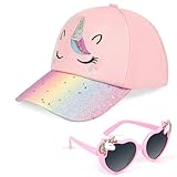 BTHRORO Einhorn Baseballkappe Sonnenbrillen Set für Mädchen, Verstellbar Basecap Unicorn Sonnenbrille UV Schutz Sonnenhut für Jungen Kinder Geschenk Sommer Accessoires