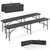 Arebos 2X Bierbank Faltbank Klappbar I Tragegriff | 183 x 28 x 43 cm Klappbank Camping Garten Party Bank Campingbank Bierzeltbank, Gartenbank, Sitzbank 2er Set | Anthrazit