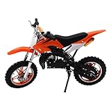 BJTDLLX 10 Zoll Motorrad Kinder 49CC Kinder Dirt Bike, 2-Takt Kindermotorrad Pocket Bike für Outdoor, Kinder Motocross Kindermotorrad für 6-16 Jahren Mädchen & Jungen (Orange)