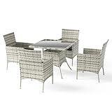 Trumbeak Sitzgruppe für 4 Personen,Gartenmöbel Polyrattan 5-teilig,4 Stühle,Tisch mit Glasplatte,Wetterfest Polyrattan Möbel für Garten,Balkon,Schwarz
