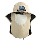 BDBDFYF Fan-Kappe Solar Fan Hut Im Freien Große Krempe Wiederaufladbar Starke Windhut Sommermänner-Khaki + 1 Loch-graus-mehrzweck-lüfter-einstellbar