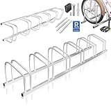 KESSER® Fahrradständer für 6 Fahrräder inkl. Parkschild | Mehrfachständer mit 37cm Radabstand für 30-65mm Reifenbreite | Fahrradhalter Aufstellständer für Boden- oder Wandmontage | Radständer Silber