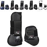 RL24 - Gamaschen & Streichkappen (4er Set) | Pferdebeinschutz mit Klettverschluss | weich gefüttert, anatomisch geformt & stoßabsorbierend | Pony & Pferde Zubehör in Schwarz für Pony