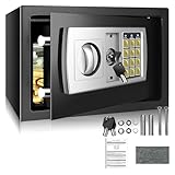 Feuerfest Wasserdicht Tresor für Zuhause mit Schlüsselschloss,8.5L Tragbarer Tresor Für Bargeld Medikamente Schmuck, Schwarz 30 B x 20 T x 20 H cm
