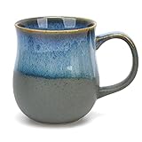 SECELES Große Kaffeetassen Becher 500ml, handgemachte Keramik Teetasse groß für Büro und Zuhause, Trinkbecher großer Griff, mikrowellen spülmaschinenfest, stilvolle Texturglasur (Gletscherblau)