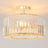 ANWIO Kronleuchter Gold Groß 3 Flammig Kristall Deckenleuchte, E27 Rund Deckenlampe Hängend Wohnzimmer, Modern Glas Pendelleuchte für Schlafzimmer, Küche, Flur, Esszimmer, Badezimmer, Φ37CM