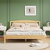 Doppelbett, Rattanbett, Jugendbett Erwachsenenbett 160X200cm, Rattannetzkissen, mit 15 Latten und Mittelfüße, Kiefer + PE-Rattan, Natur