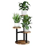 Bamworld Blumenständer Holz Pflanzenständer Pflanzenregal Indoor Blumenregal Kleines Metall Blumenständer für Terrasse, Garten, Balkon, Wohnzimmer, Schlafzimmer (3 Etagen)