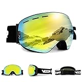 Vgooar OTG Skibrille für Herren Damen Jugend, Randlose Skibrille mit Anti-Fog-Beschichtung Doppelscheibe, 100% UV400-Schutz Ski Snowboardbrille