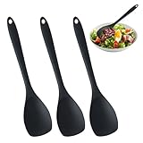 3 Rühr Kochlöffel,Kochlöffel Silikon Rührlöffel 27cm Langen Griff Silikon,Silicone Servierlöffel Kunststoff, Hitzebeständig Bis 210°c,Ergonomischer Griff,Für Küche,Kochen,Backen,Rühren