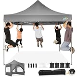COBIZI pavillon 3x3 wasserdicht stabil Winterfest, faltpavillon Outdoor faltbar partyzelt，pop up pavillon klappbar gartenpavillon mit 4 Seitenteilen und Laufradtasche, Grau（420D Oxford-Plane）