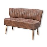 Stella Trading MARCEL Esszimmerbank mit Rückenlehne, Massivholz Füßen & Microvelours Bezug, Hellbraun - Bequeme 2-Sitzer Sitzbank mit gefedertem Sitz - 142 x 87 x 66 cm (B/H/T)
