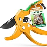 GRÜNTEK Amboss Ratschen Gartenschere UHU 205 mm, bequeme praktische Baumschere mit automatischer Ratschenfunktion, ergonomische Griff-Form, SK5 Klinge 50 mm, Schnellverschluss