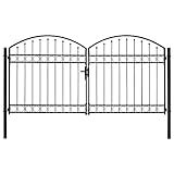 Emmtore Zauntor mit Gewölbter Spitze Doppelflügeltor Metalltor Gartentor Gartenzaun Tor Pforte Doppeltor Hoftor Einfahrtstor Stahl Schwarz,300 x 150 cm
