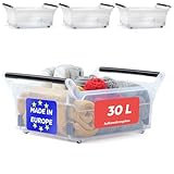 Aufbewahrungsbox - 3er Set Boxen Aufbewahrung 30l, Transparent, aus robustem Kunststoff, Plastikbox mit Rollen für einfache Handhabung, Aufbewahrung Ordnungssystem Aufbewahrungsboxen (30L, 3er Set)
