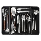 samsto Besteckkasten für Schubladen - Verstellbarer Besteckeinsatz - Schubladeneinsatz Küche - Besteck Organizer - (28-50) x36x5.5cm - Schwarz
