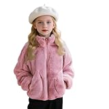 Guqmjde Winterjacke Mädchen Fleecejacke Kinder Wintermantel Warme Teddyjacke Outdoorjacke Stehkragen Fleecejacken Flauschig Fleece Jacke Casual Kuscheljacke Weiche Plüschjacke Kinderjacke Rosa 130