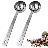 Prasacco 2 Stück Kaffeelöffel, Edelstahl Kaffeelöffel mit Langem Griff 15ml Kaffee Dosierlöffel Wiederverwendbar Runder Kaffeelöffel Zum Abmessen von Kaffee, Puderzucker und Milch (Silber, 14,5 cm)