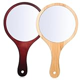 Anneome 2 Stück Vintage Handspiegel aus Holz Großer Runder Rahmen Portabel mit Aufhängeloch für Make up und Haarschnitt Stilvoller Schminkspiegel mit Großem Sichtfeld