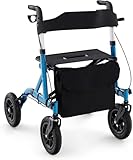 FANTASK 2 in 1 Rollator mit Luftbereifung mit Sitz bis 160 kg, Aluminium faltbar und leicht mit Tasche & Stockhalter, Gehhilfe 6-fach höhenverstellbar, Rollstuhl & Reiserollator