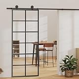 qohoio Schiebetür ESG-Glas und Aluminium 76x205 cm Schwarz Komplettset RaumspartüR SchiebetüR GlastüRen