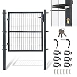 ISOISL Gartentor Anthrazit, 100x100cm Gartentür aus verzinktem Stahl, Zauntür Hoftür inkl.Schloss Türklinke und 3 Schlüsseln, Zauntor Zaun Robust und Langlebig, Wetterfest