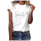 Tshirt Damen, Tshirt Damen Sommer Weiß Bedrucken T-Shirt - Rundhals Kurzarm Oberteile Baumwolle Casual Tee Shirts Teenager Mädchen Tunika Bluse Bunte Drucken Tops Sportshirt