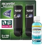 NICORETTE Fruit & Mint Spray mit minzigem Fruchtgeschmack & Listerine Cool Mint mild 95ml – Rauchen aufhören mit Nikotinspray und Mundwasser