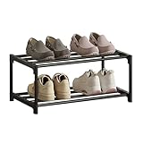 XIANGLV 2-Stöckiges Schuhregal Klein, Schlank Mit Anti-Rost-Beschichtung, Geeignet für Schlafsaal, Miethaus, Balkon, Stapelbar Und Schmal (Schwarz, 2