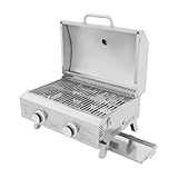 Mqwdxzfes Tischgrill Gasgrill, 2-Brenner Edelstahl Tisch Gasgrill mit Klappstandfuß, Tragbarer Outdoor BBQ Grill, Kompakt Klappgrill für Garten Camping Picknick, Balkon, Piezo-Zündung, 55,8x45x38 cm