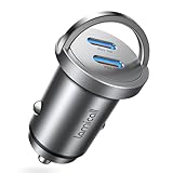 Lamicall 30W Zigarettenanzünder USB C Auto Ladegerät - [2025 Super Mini Ganzmetall] 24V/12V USB Adapter Auto mit 2×30W USB C Schnellladegerät, PD&QC3.0 KFZ Ladegerät Auto für iPhone 16/15/14 Samsung