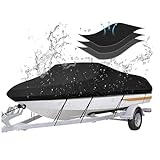 Bootsplane，Bootsplane wasserdicht，Bootspersenning14FT-16FT（420D），Abdeckplanen für Boote，Bootsplane Mit Gummizug，Geeignet für V-Boote，Ruderboote，Fischerboote，Yachten，Schnellboote，Runabouts（Schwarz）