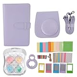 Ausla PU Lederkamera -Hülle, Einstellbares Riemen, Komplettes Fotografie -Kit mit Album und Filtern für 12 Instant Camera (Purple)