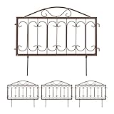 Relaxdays Beetzaun Metall, HxB: 46 x 57 cm, Garten Beeteinfassung zum Stecken, 4 Zaunelemente, Antik-Design, braun