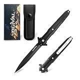 Ogival Klappmesser, Einhandmesser mit Nylonscheide und Taschenclip, Taschenmesser mit Edelstahlgriff, für Camping, Wandern, Schwarz