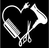 Bhysfenhgttvv 3 stücke Auto Aufkleber13.cm * 13CM Friseur Herz Kamm Scherentrockner Vinyl Motorrad Auto Aufkleber weiß